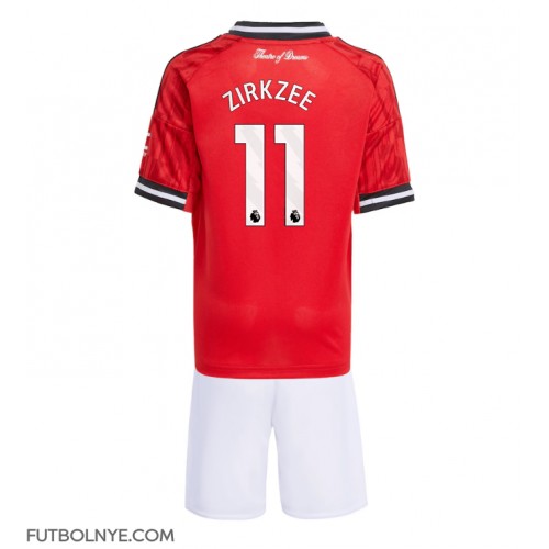 Camiseta Manchester United Joshua Zirkzee #11 Primera Equipación para niños 2025-26 manga corta (+ pantalones cortos)